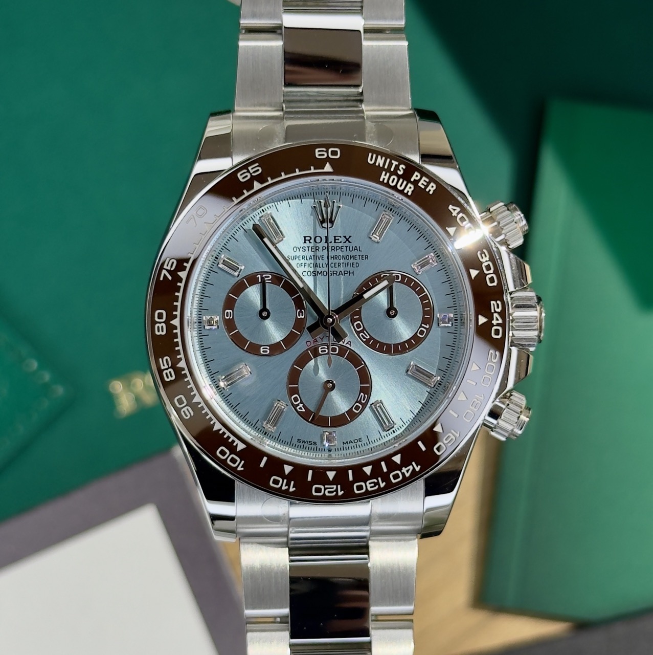 Купить платиновые Rolex Cosmograph Daytona Ice Blue Baguette 126506