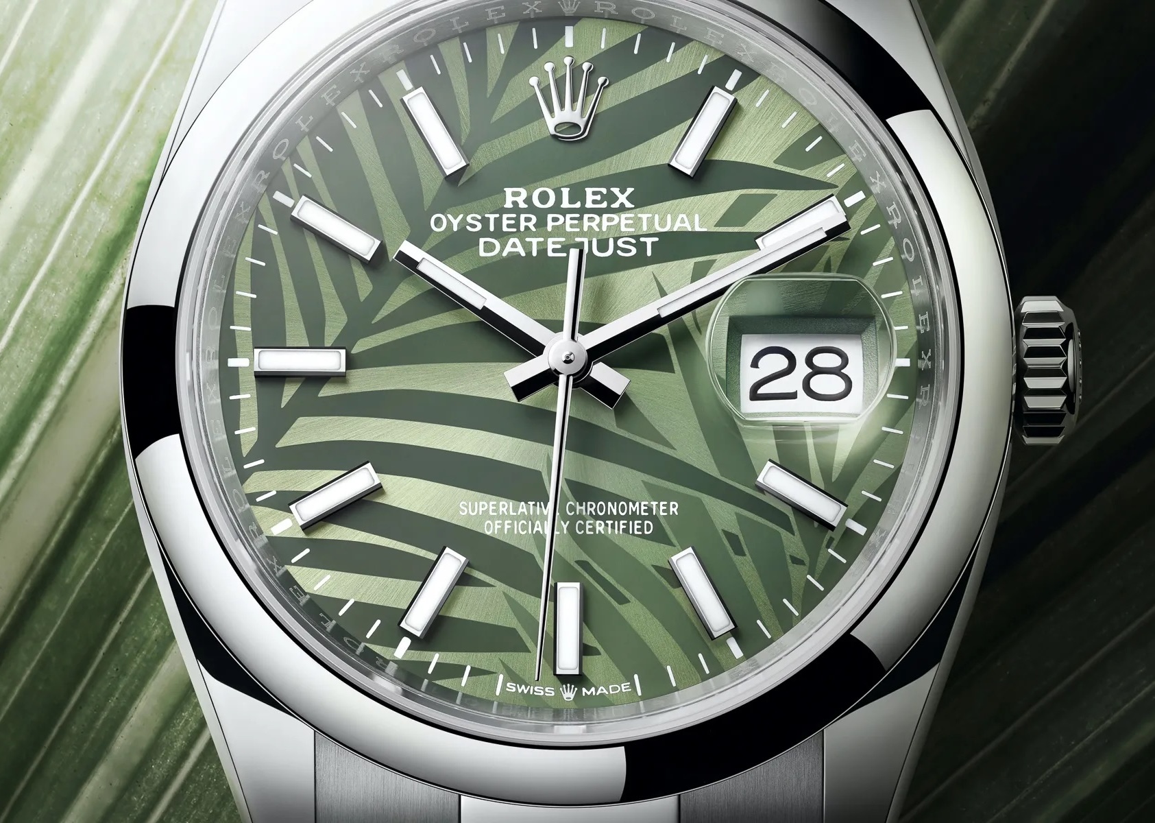 Зелений циферблат Rolex Datejust Palm з візерунком тропічного листя