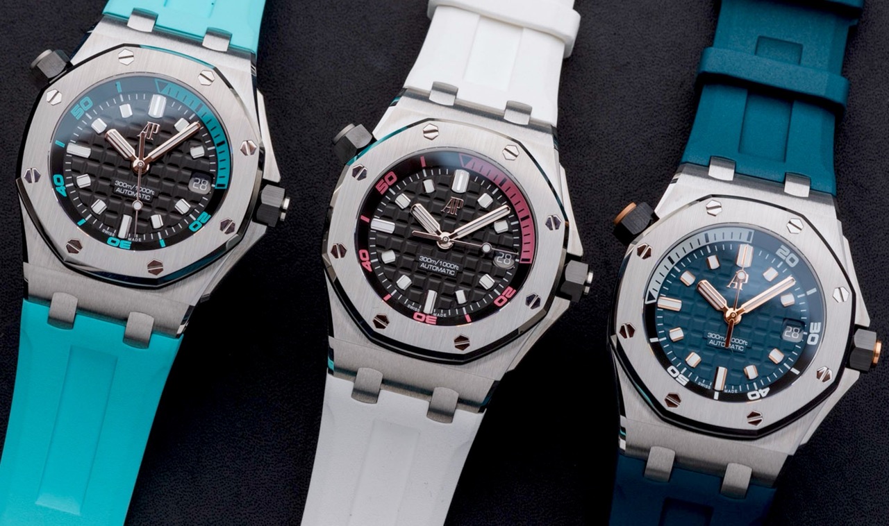 Новые модели Audemars Piguet Royal Oak Offshore Diver 2026 — три цветовые конфигурации со стальным корпусом 42 мм, циферблатом Méga Tapisserie и калибром 4308