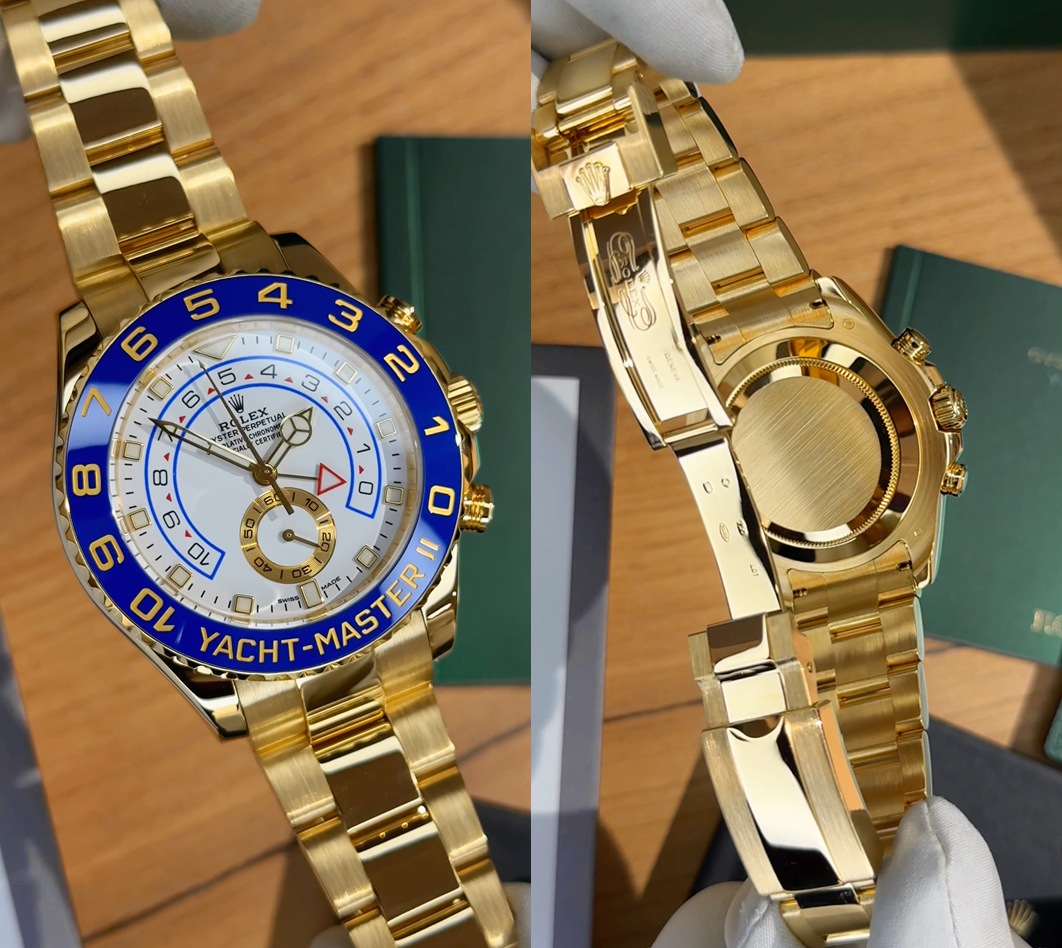 Часы Rolex Yacht-Master II 44 мм с золотым корпусом, синим керамическим безелем и функцией обратного отсчёта для регат